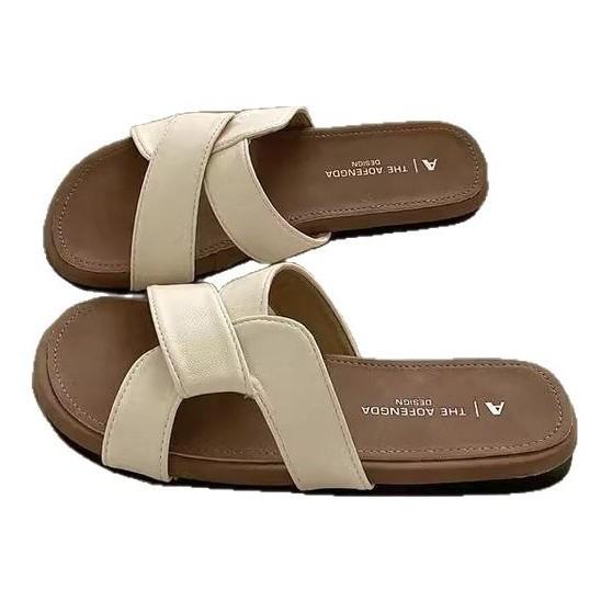 Soft waxy Q bomb~! Good texture niche kinked cross slippers women's soft soft outer wear summer ins beach cool slippers
