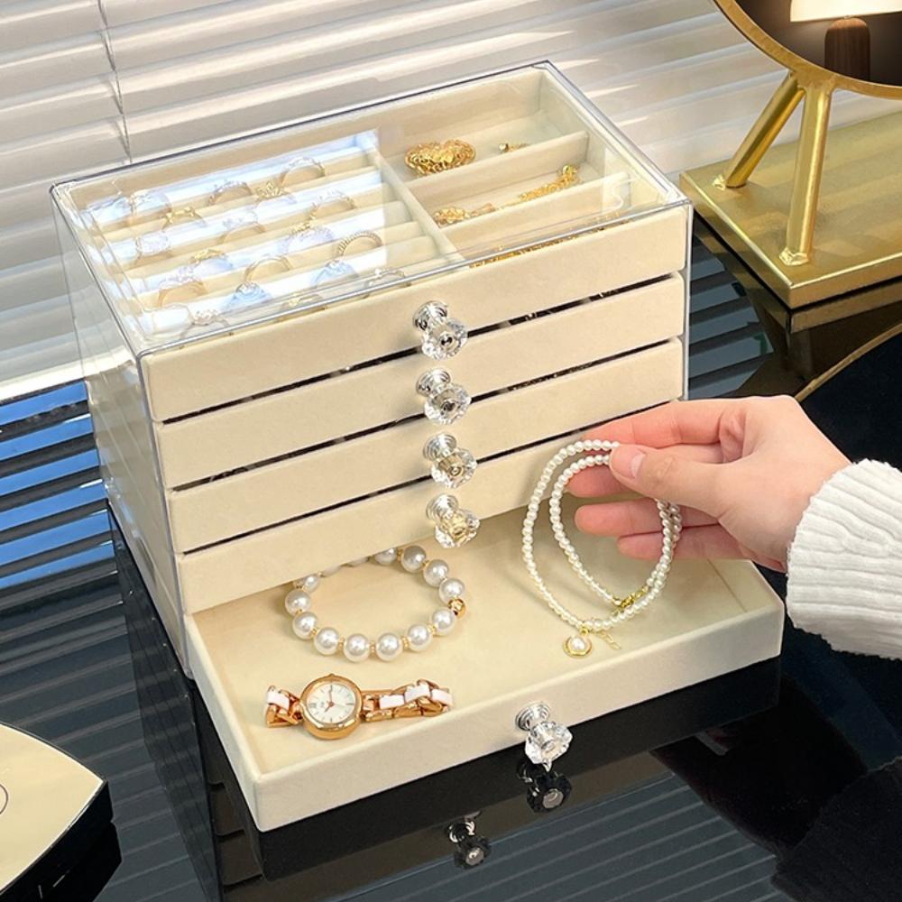 3/5Layer Flannel Jewelry Box Earring Necklace Ring Boxes Jewelry Dustproof Tabletop Organizers Multifunctional Storage Box Gifts