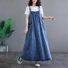 Vestito Salopette in Denim Lavato Retrò da Donna Vestibilità Larga Lungo Maxi Linea ad A Casual Tuta Vestito