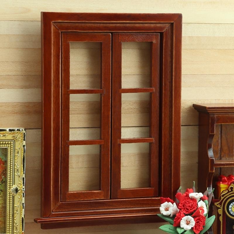 1:12 Scale Miniature Wooden Double Opening Window Frame With 6 Panels For Doll House Decoration And Craft Model Project