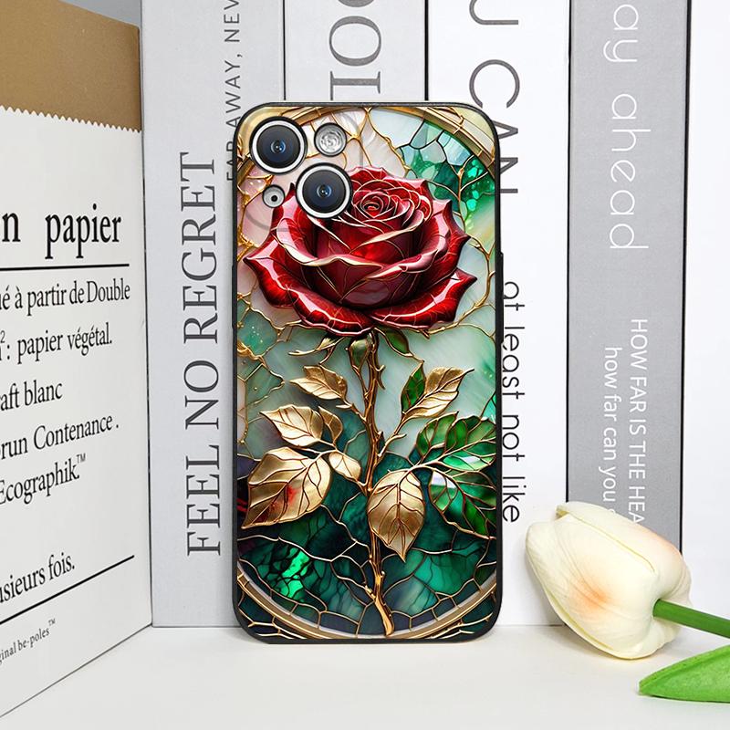Colorful Glass Style Rose Flower Pattern Phone Case for iPhone 17 16 12 11 14 Plus 13 14 15 Pro Max Mini X XS Floral Soft Cover