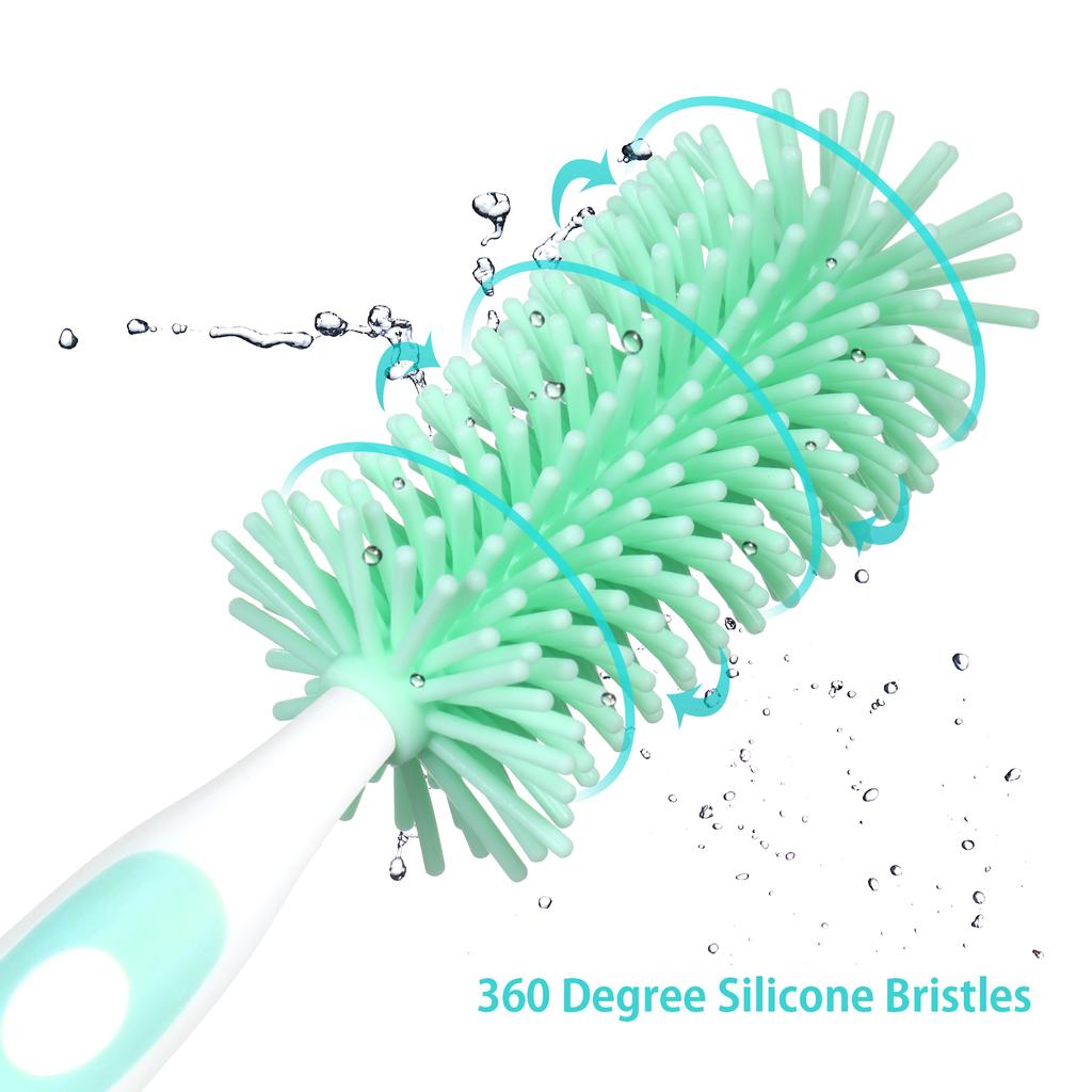 Silicone Bottle Brush Handle Baby Bottle Cleaner 360 Degree Soft for Glass Bottle with Suction Base Detachable Small Brush for Infants