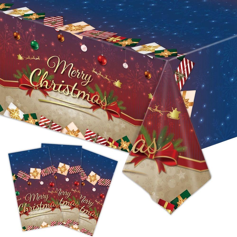Plastic Christmas Tablecloth Snowman Snowflake Disposable Disposable Tablecloths Table Decoration Bronzing Table Cover Christmas