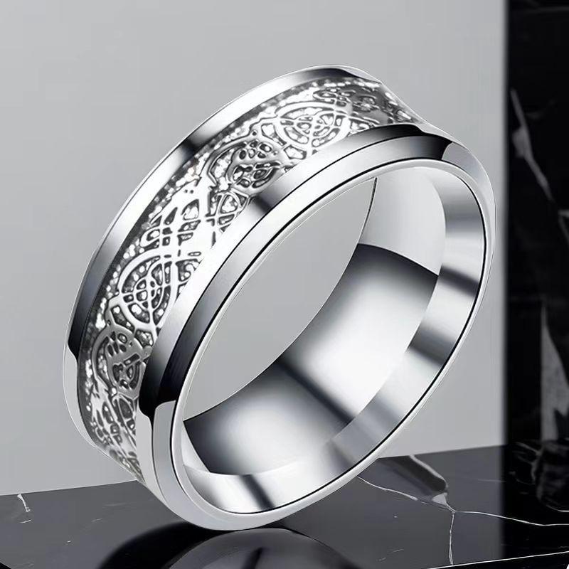 Men's High-End Chinese Dragon Titanium Steel Ring - Fashionable, Non-Fading, Stainless Steel Jewelry
