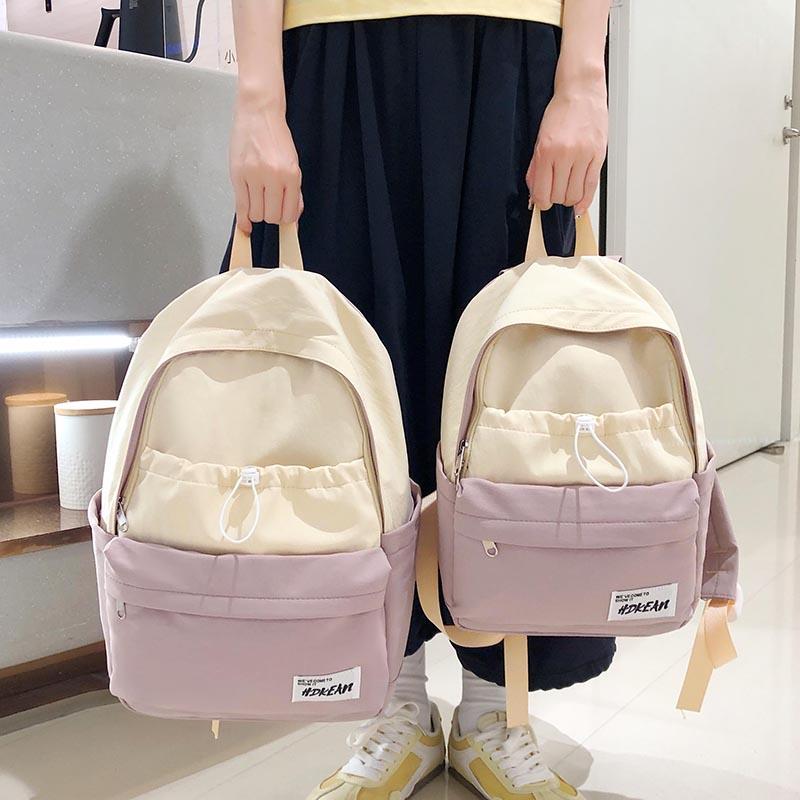 Large Capacity Nylon Women's Backpack Color Contrast Travel Backpack Student Lightweight Schoolbag