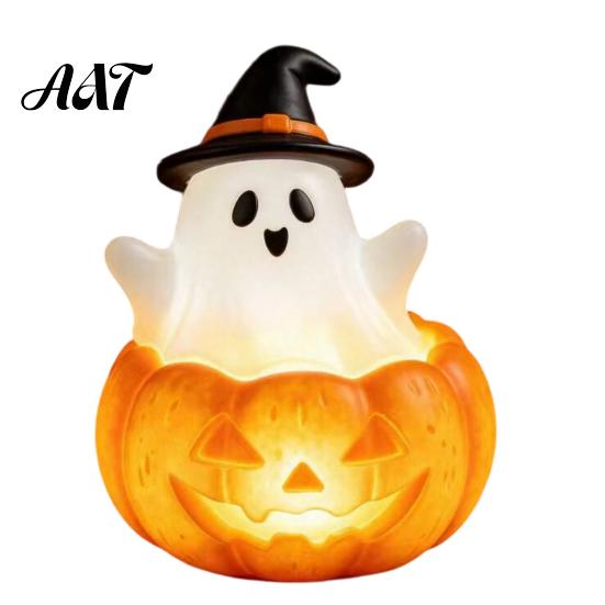 Autumn Seasonal Home Decor Halloween Cute Light Up Ghost Decoration, Small Statue Night Light, Gifts for Lovers Resin Table Decoration Indoor, Kitchen