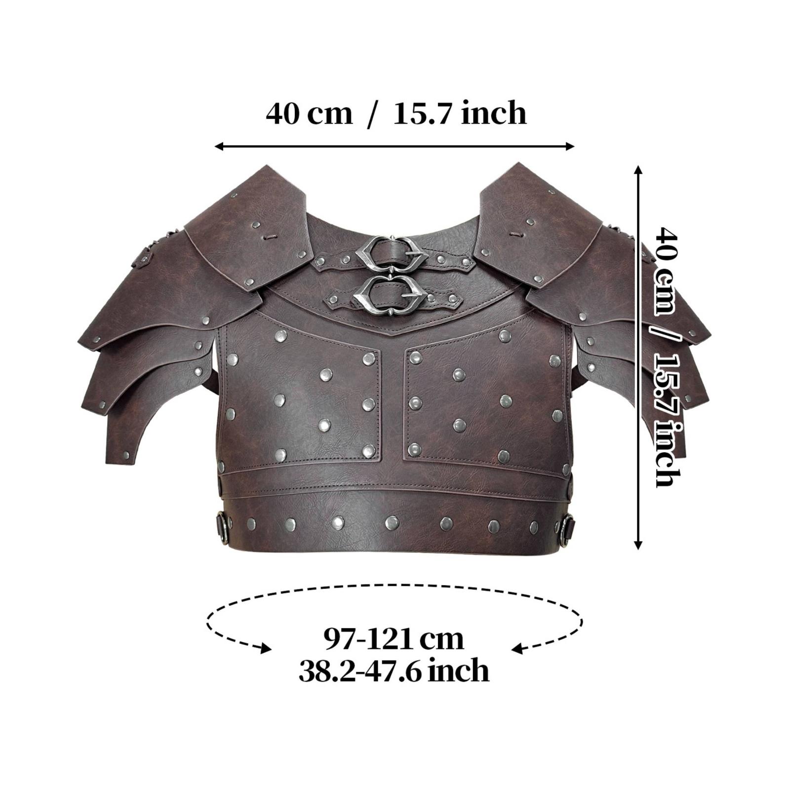 Adjustable Chest Plate with Shoulder Guards Wearable Breastplate tmavo hnedá farba
