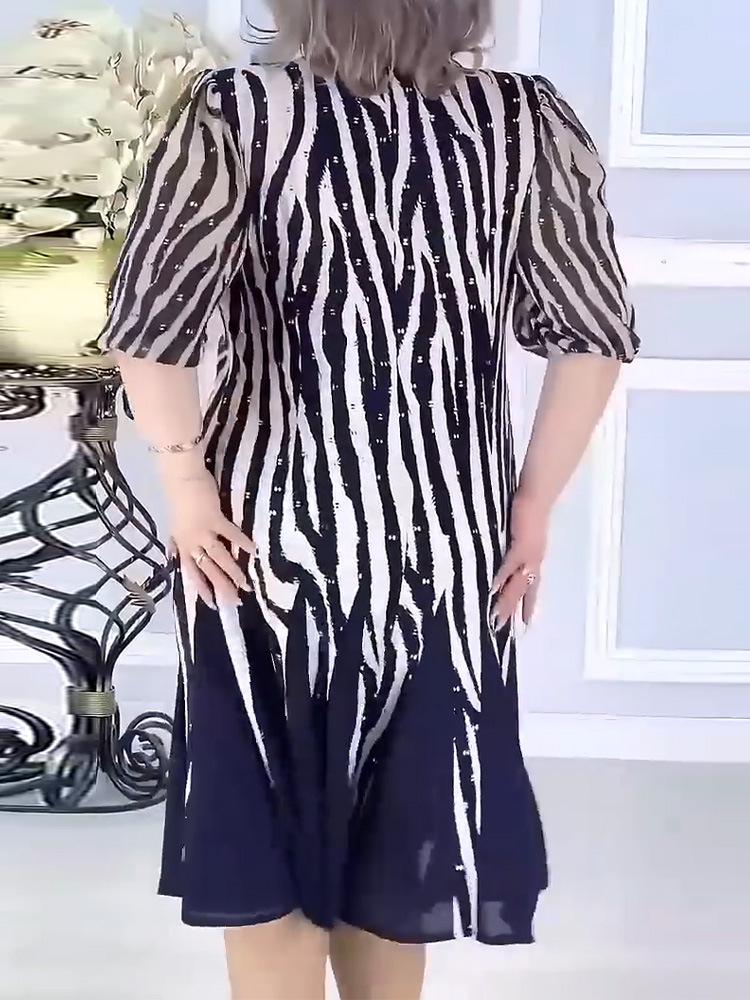 2025 Summer European & American Fashion Print Round Neck Dress for Women