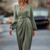 Bubble Sleeve Dress New Arrival Elegance Collar Pleated Split Puff Sleeves Irregular Long Sleeve Dress