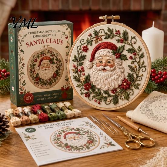 Christmas Ornament Craft Set Embroidery Kit for Beginners, Pre-Printed Pattern Full Creative Gift Parents And Friends of Tools, DIY Needlework Festive