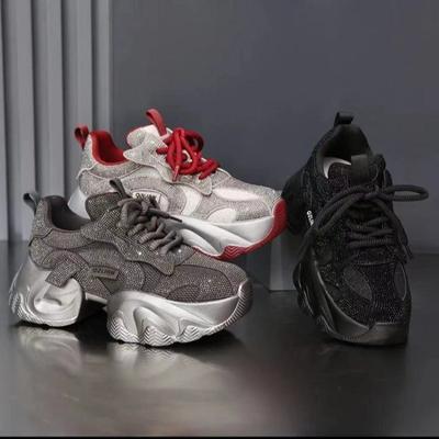 Sneaker Chunky con Suola Spessa Moda Donna Scarpe Flatform con Cristalli Bling Mesh Traspirante Scarpa con Rialzo Nuove Scarpe da Ginnastica Fitness