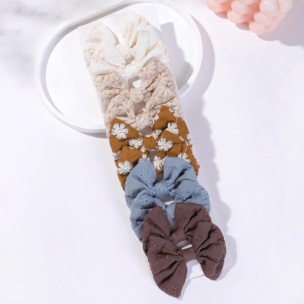 

10Pcs/lot Baby Bows Hairgripes Cotton Embroidery Hair Bow Hair Clip Set Sweet Girl Kids Hairpins Headwear Handmade Barrette