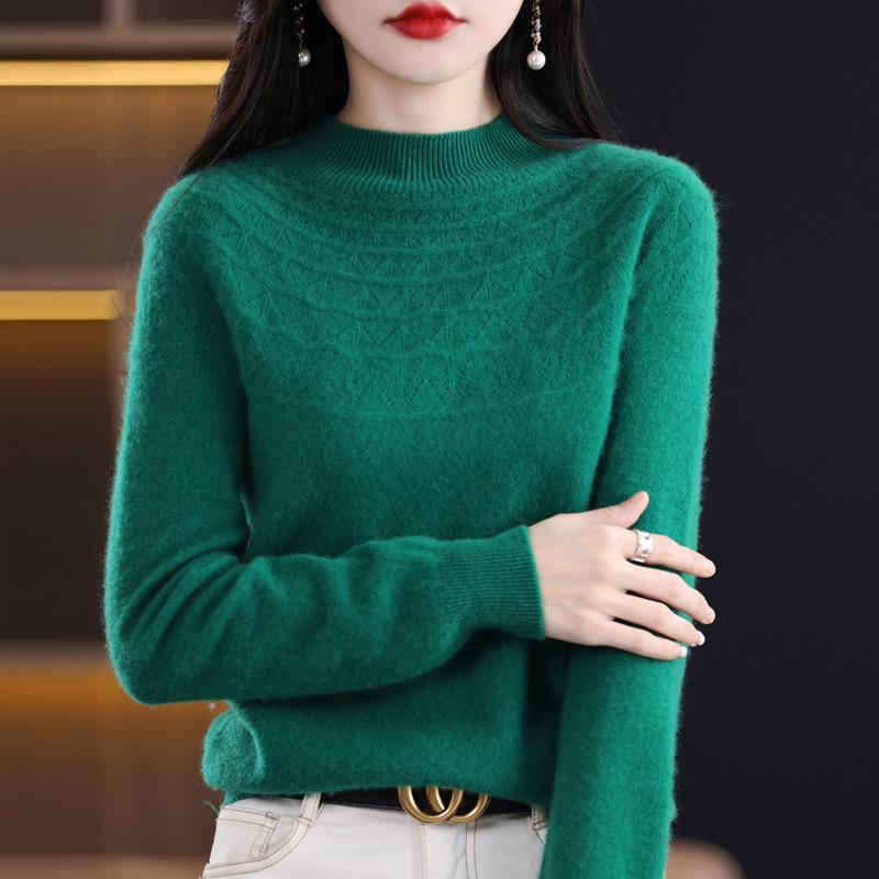 Podzim Zima Polovysoký Límec Vystřihovaný Ležérní Módní Spodní Svetr Dámský Jednobarevný Univerzální Pulovr Pletený Top