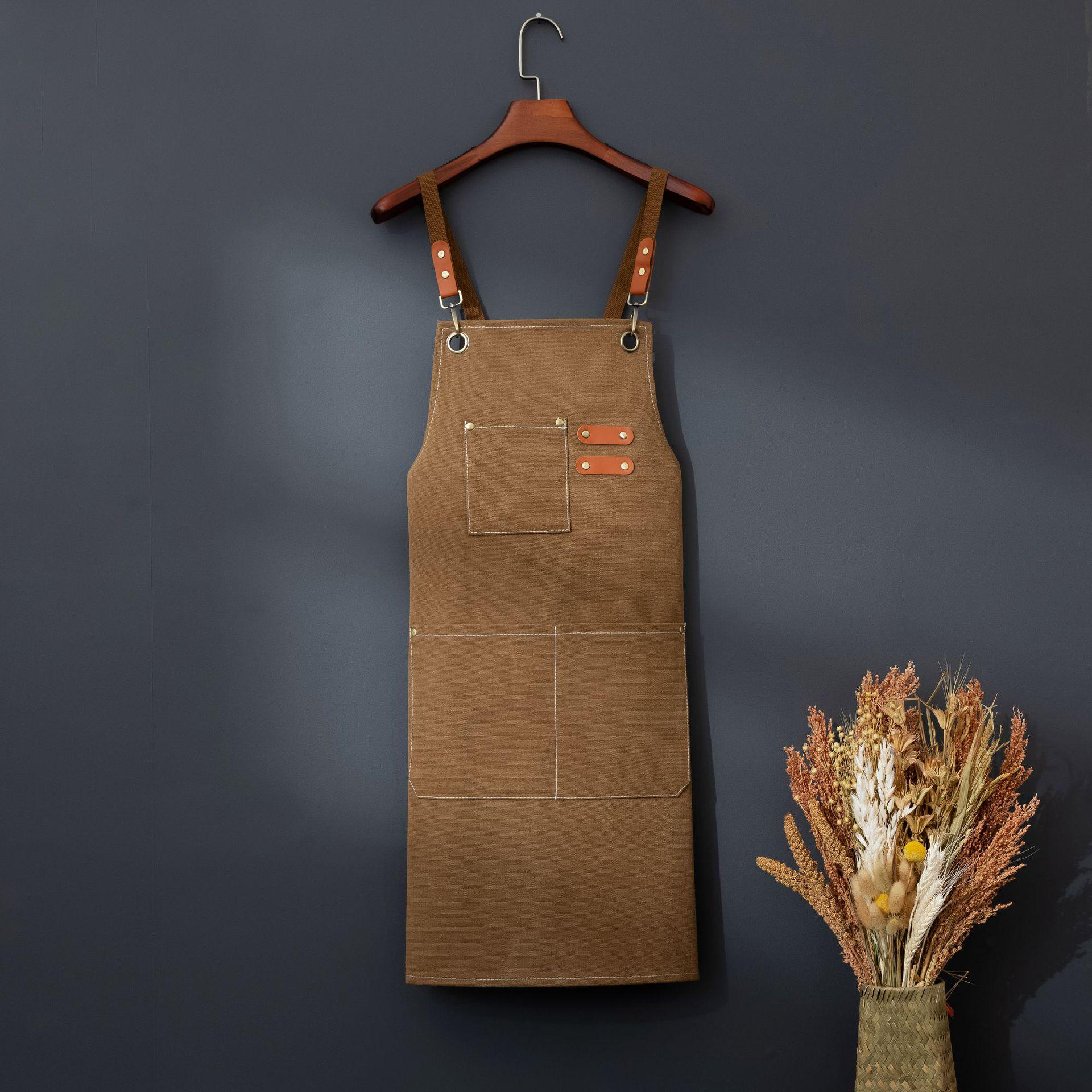 Thickened Wear-Resistant Canvas Work Apron with Waterproof and Oil-Proof Features, Customizable Logo