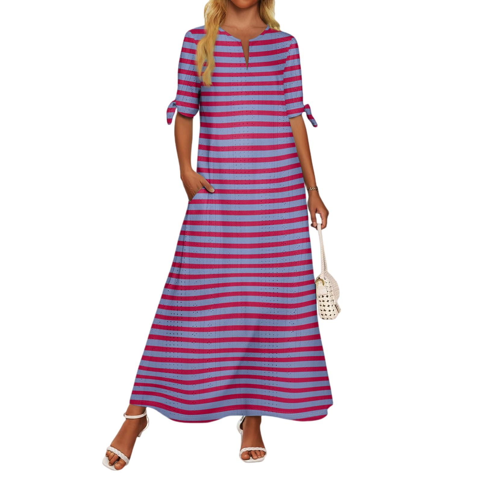 

Ladies Casual Fashion Temperament Elegant Waist Striped Long Dress S фіолетовий