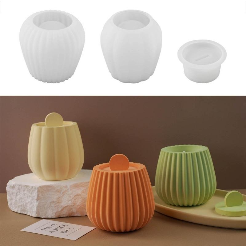 Striped Jar Candle Holder Resin Molds Tray Silicone Molds Resin Epoxy Ornaments Casting Mold for DIY Candlestick Jewelry