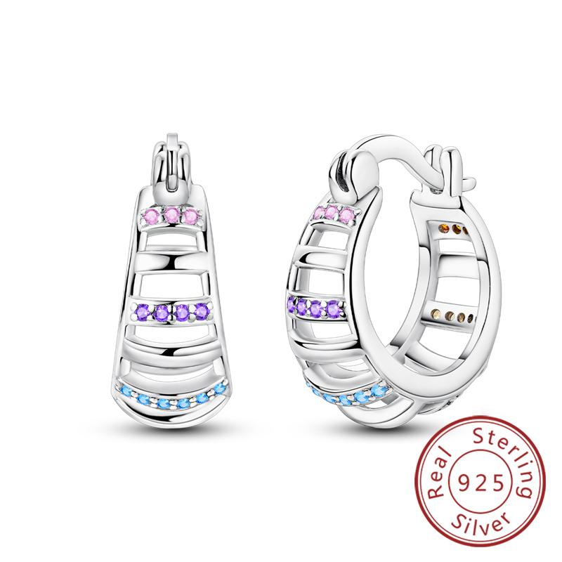 New Original 925 Silver Hoop Earrings Purple Zircon Flowers Butterflies Studs Earring For Women Wedding Engagement Gift