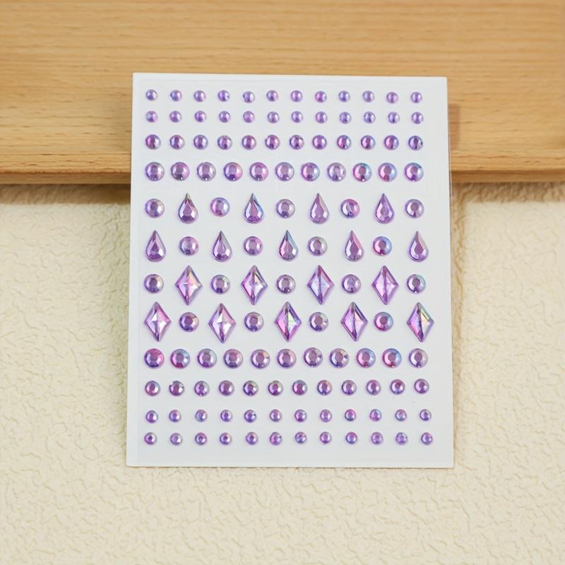 Multi-Size 3D Purple Synthetic Gemstones Teardrop, Rhombus, Round Drill Face Stickers for DIY Makeup Eye Decoration Sparkling Rhinestone for Crafts