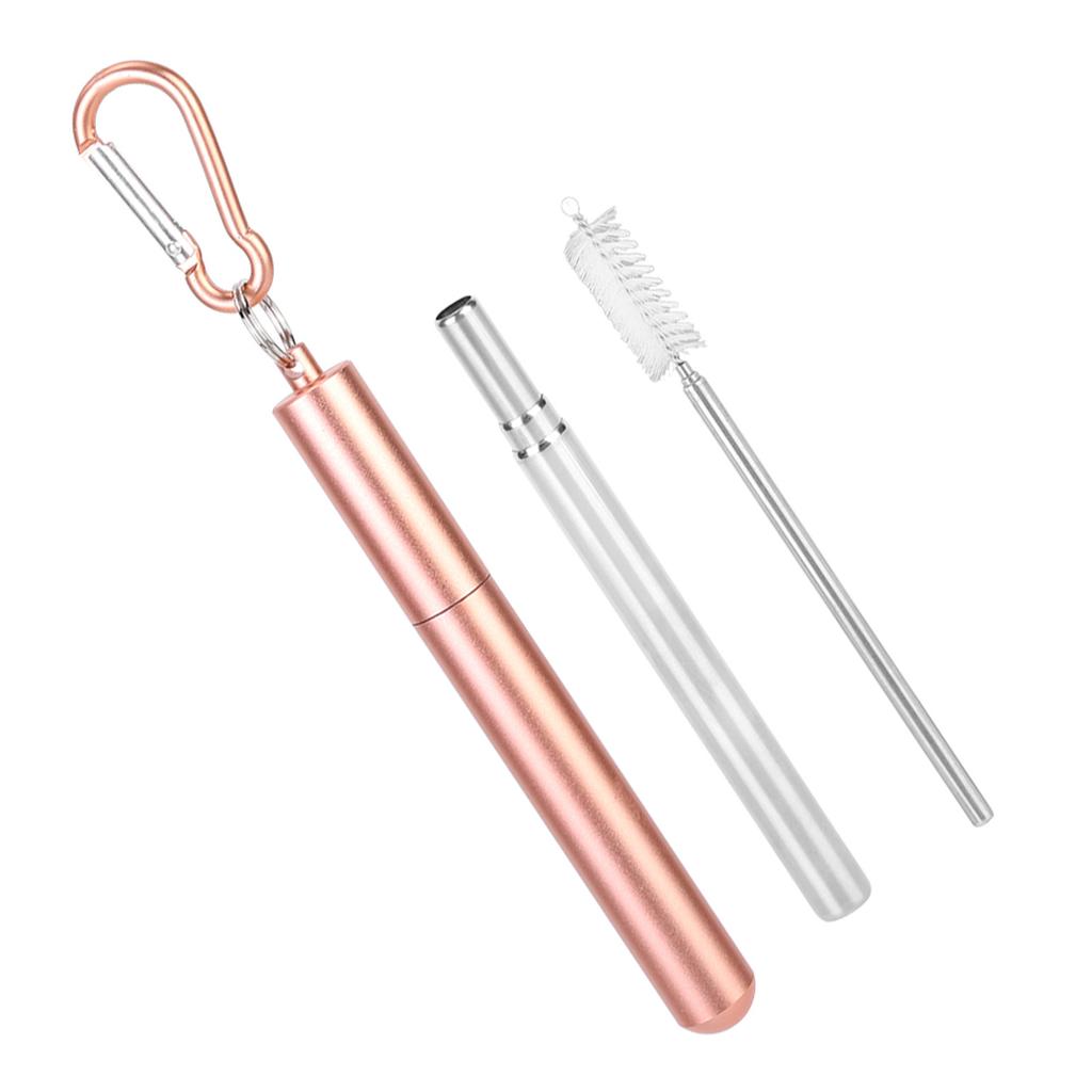 Portable Stainless Steel Telescopic Reusable Straw with Cleaning Brush for Drinking Coffee Milk