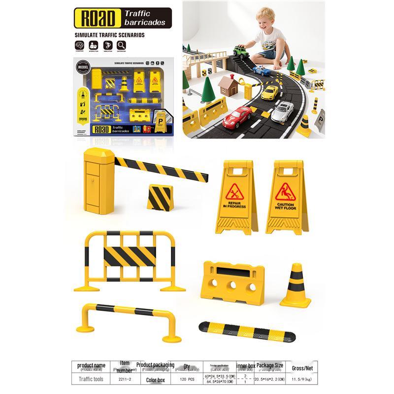 Cross-Border Traffic Simulation Toy Set with Cone, Speed Bump, Parking Lot Barrier, Water Barrier, and Warning Signs
