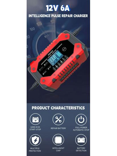 12V Car and Motorcycle Battery Charger, 6A