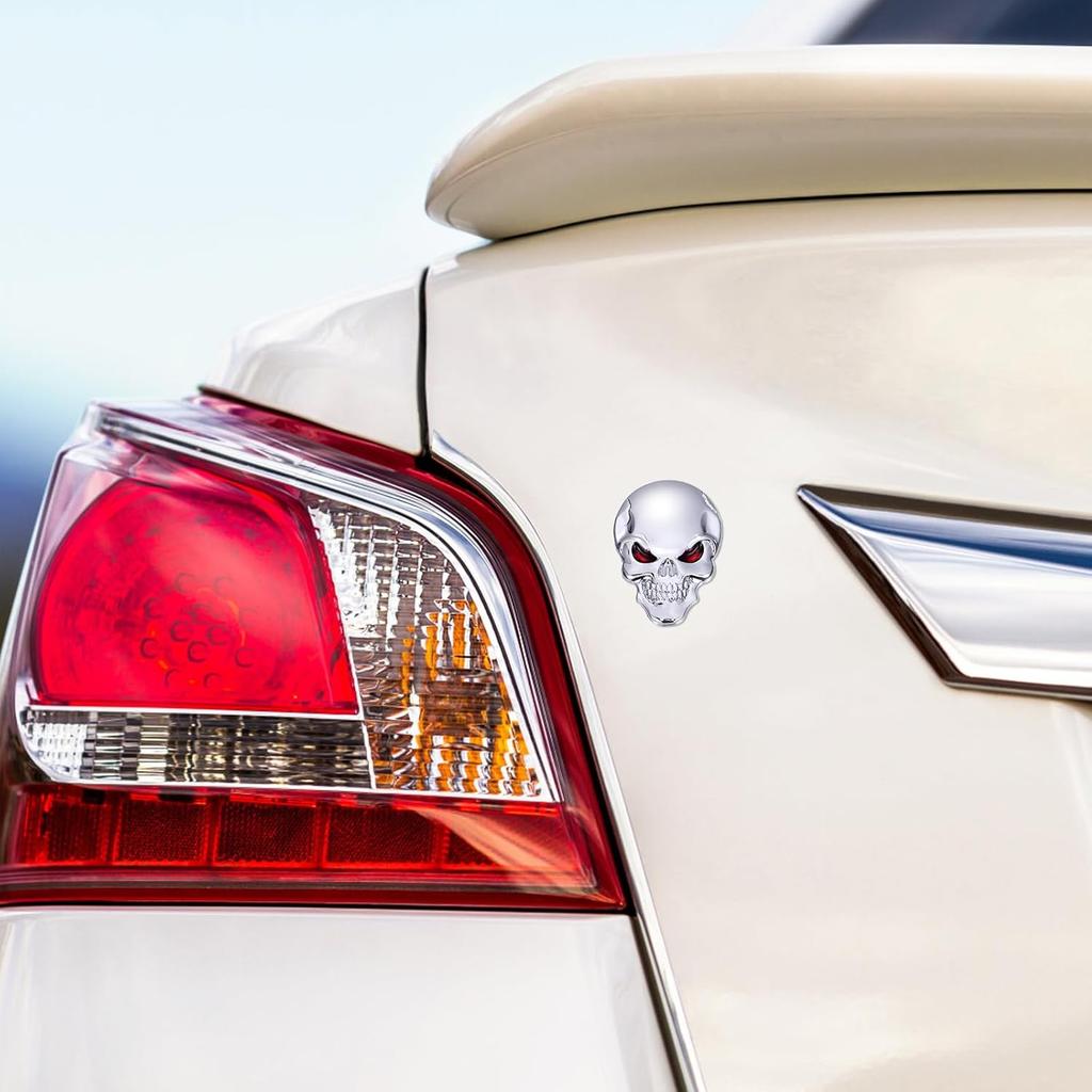 Skull Car Emblem Decal Metal Sticker Emblem Decal Motorcycle Car Skull Accessories (Silver)