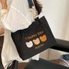 Printed Bear Shoulder Bag Large Capacity Canvas Handbag Simple Cartoon Tote Bag  Girls