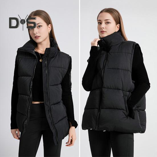 Women Winter Waistcoat Stand Collar Thick Sleeveless Padded Outerwear with Pockets Zipper Closure Mid Length Outdoor Coat