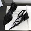 Fashion Wedge Chunky Heels Sandals Women Sexy Pointed Toe Ankle-Wrap High Heels Summer GLADIATOR Elegant Dress Shoes Office Women Shoes