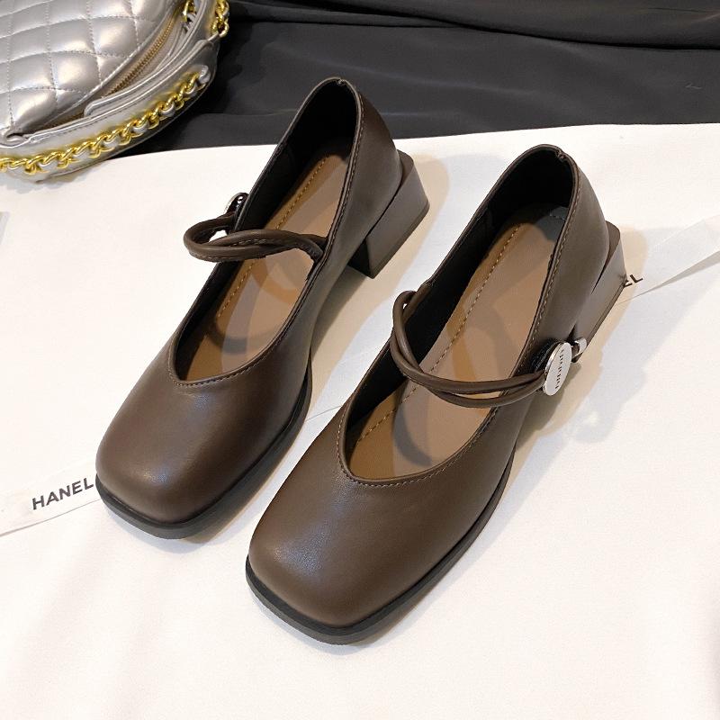 Versatile retro square head thick heel Mary Jane shoes women's autumn 2025 new shallow mouth word with medium heel single shoes women