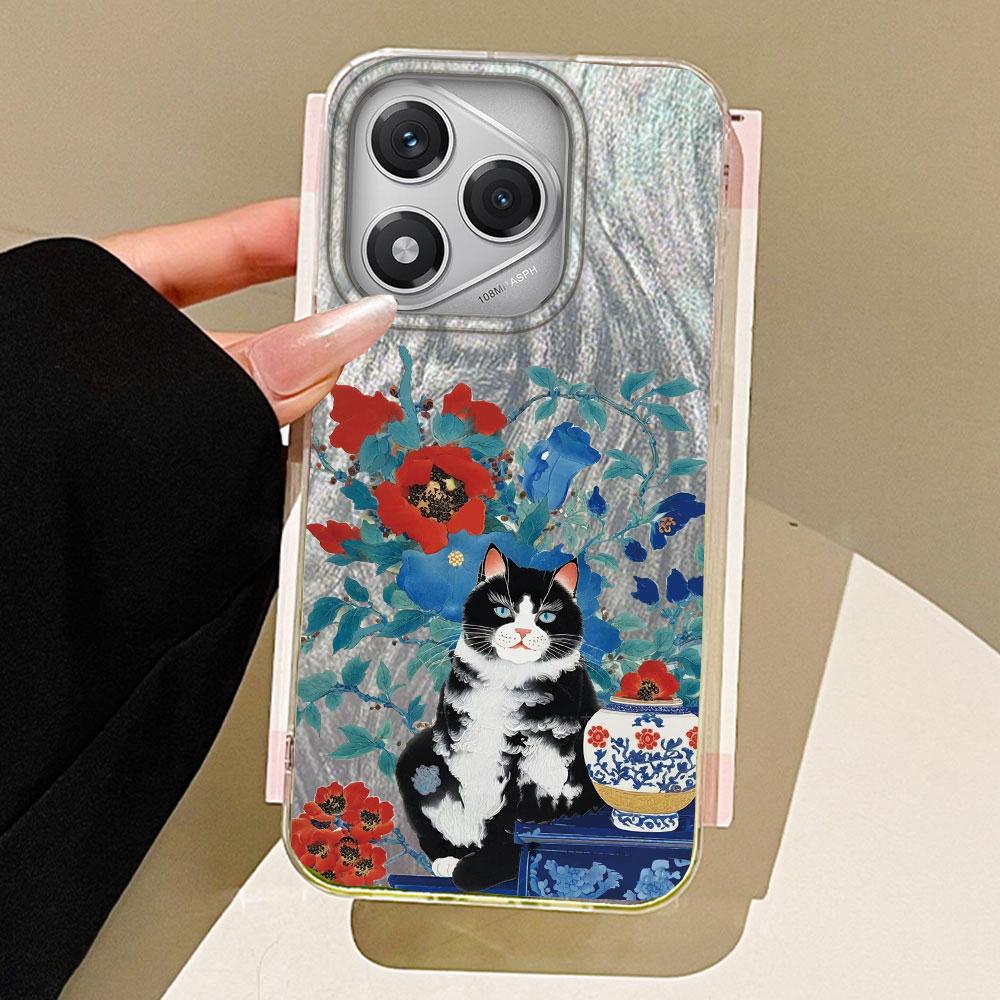 

Роскошные Чехлы для Телефона с Цветком Черного Кота Чехол для Телефона для Honor 400 200 Pro Magic 7 5 Lite X9a X9c X8a X8b Оболочка Силиконовая Задняя Крышка Honor Magic7 Lite