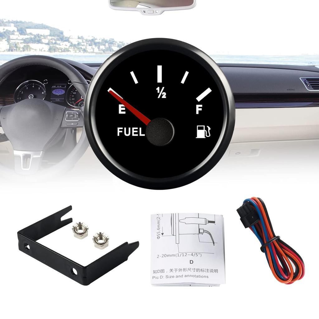 0-90 Ohm Kraftstoffanzeige, Marineboot Benzin Kraftstofftank Messgerät mit LED-Hintergrundbeleuchtung, Universelle Kraftstoffstandsanzeige für AUTO Auto LKW Fahrzeug Wohnmobil (Schwarz)
