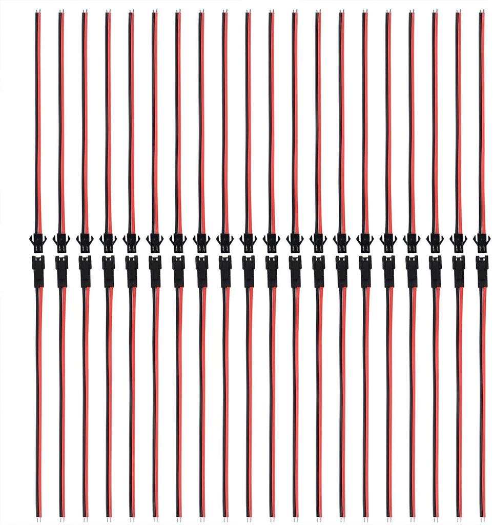 JST 2-Pin Cable Kit – 22AWG 135mm – 20 Pairs Male & Female – For RC Models, Car Audio, Adapters – Red/Black