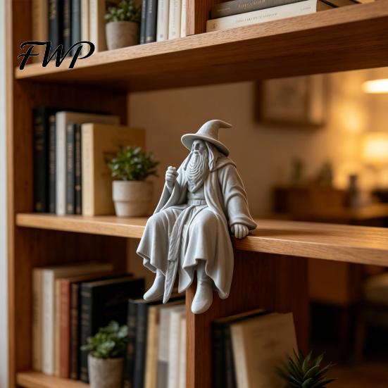 Adaptable Placement Wizard Statue 3D Printed Figurine, Small Shelf Sitter, Collectible Computer Desk Figure Desktop Ornament for Bookshelves,