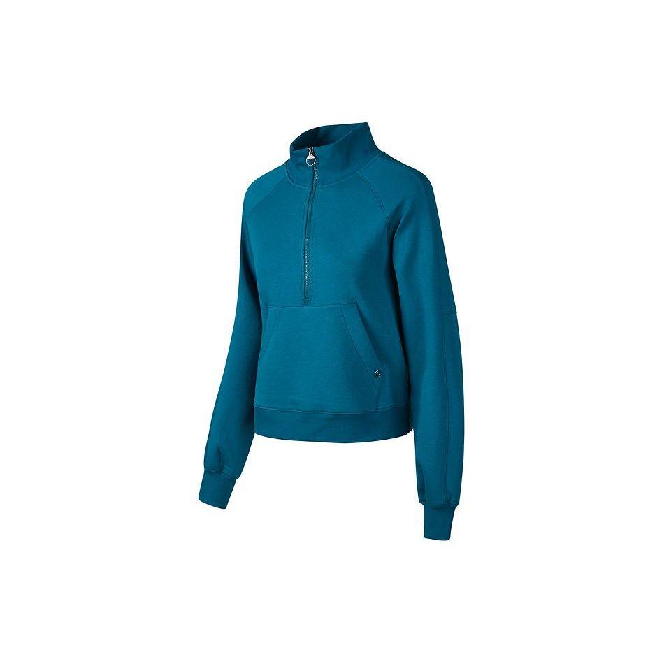 Skechers Solid Color Stand Collar Loose Knit Casual Half Zip Sports Sweatshirt Women sweatshirt Blue-Coral P124W005-01CN
