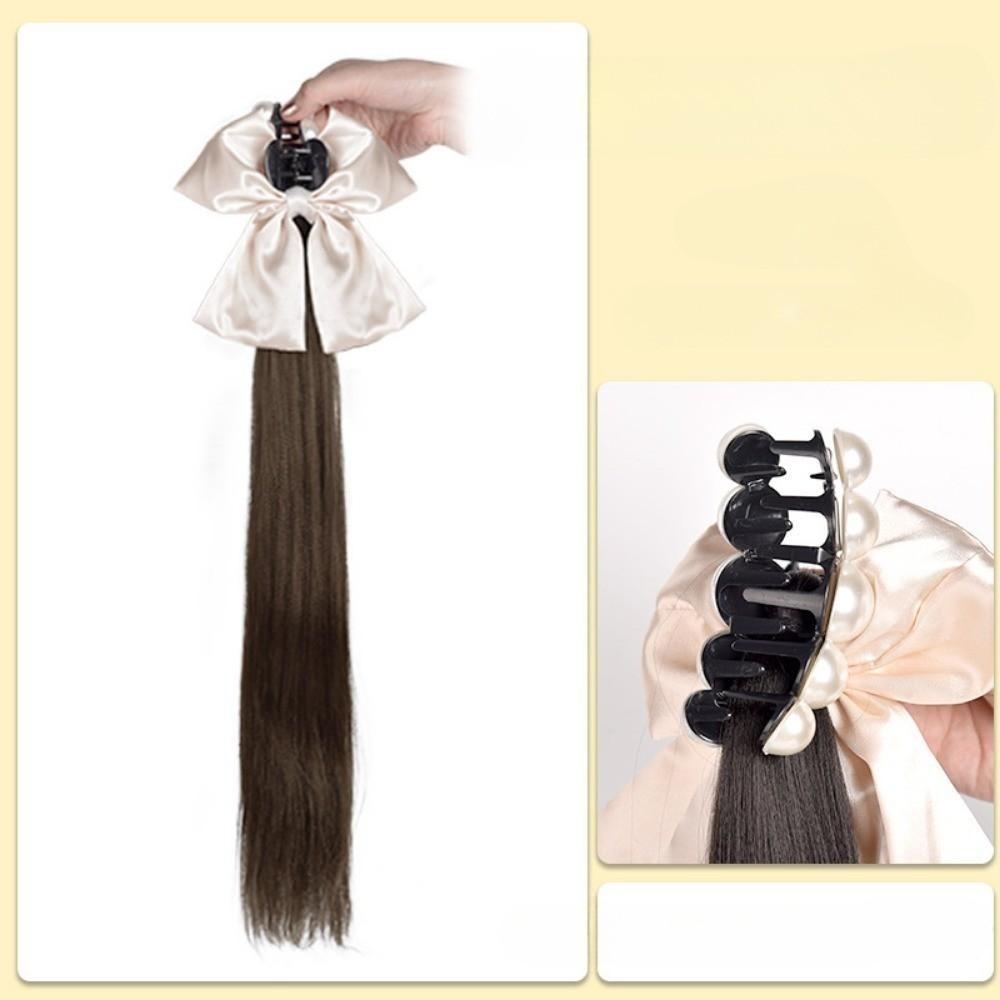 

Synthetic Hair Clip for Women Natural Bowknot Twists Braided Straight Clip-on Wigs Simulation Woman Fake Ponytail Hair Extension