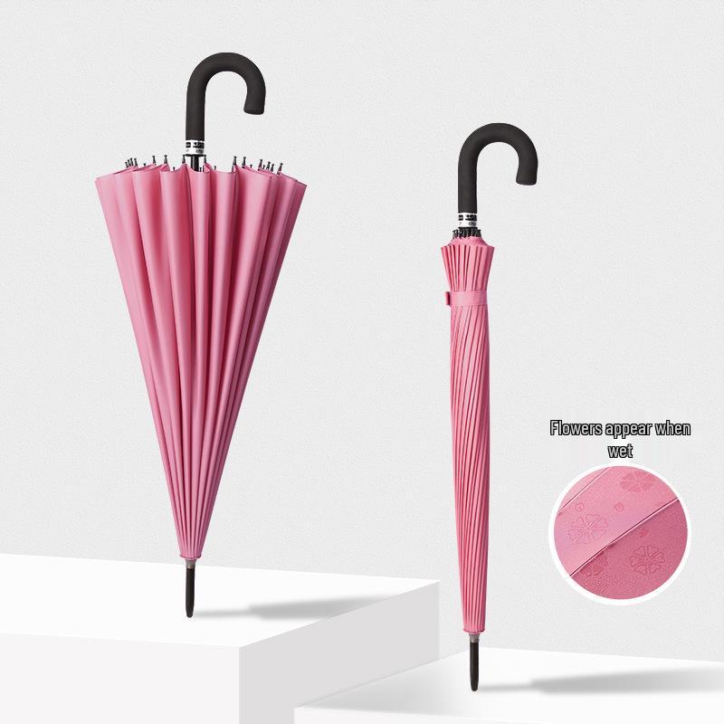24-Speichen Farbwechselnder Langgriff-Regenschirm für Damen, Extra-Groß, Winddicht, Gebogener Griff, Herren-Stockgriff, Logodesign
