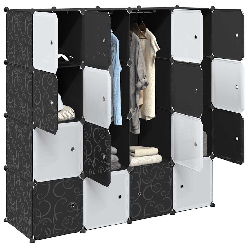 Vidaxl Cube Shelving Unit with 16 Compartments and Hanging Rods, PP