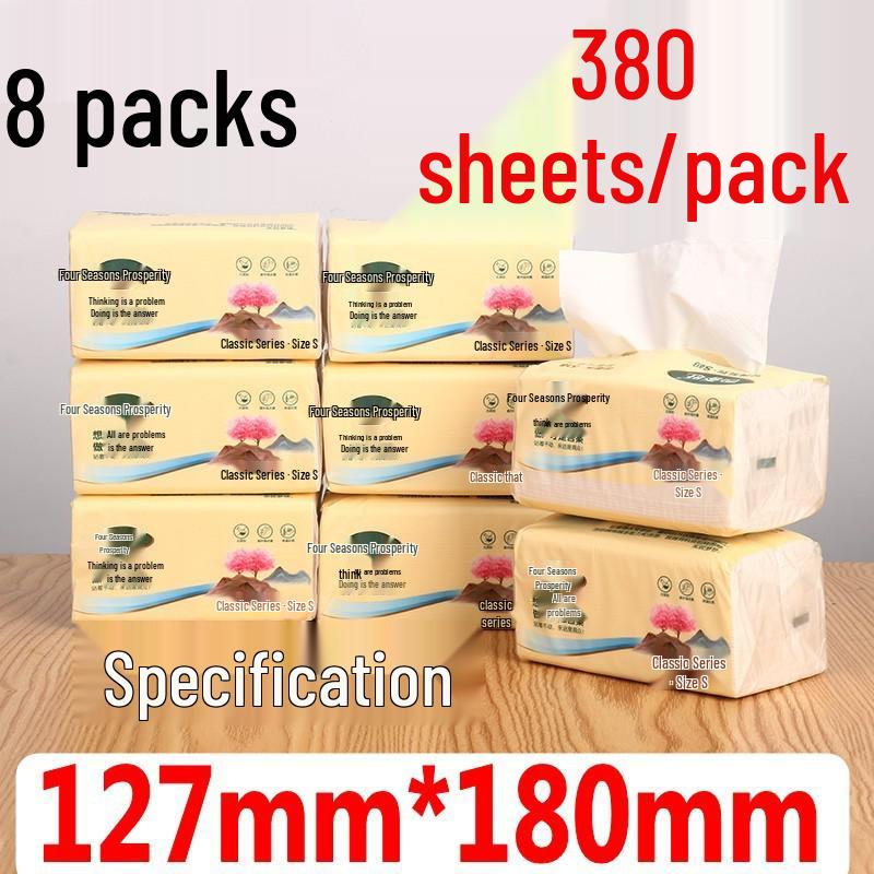 One Box with 8 Packs or 10 Packs of Sijiwang Facial Tissues, 380 Sheets/272 Sheets per Pack, Classic Four-layer, Soft, Water-absorbent Design.