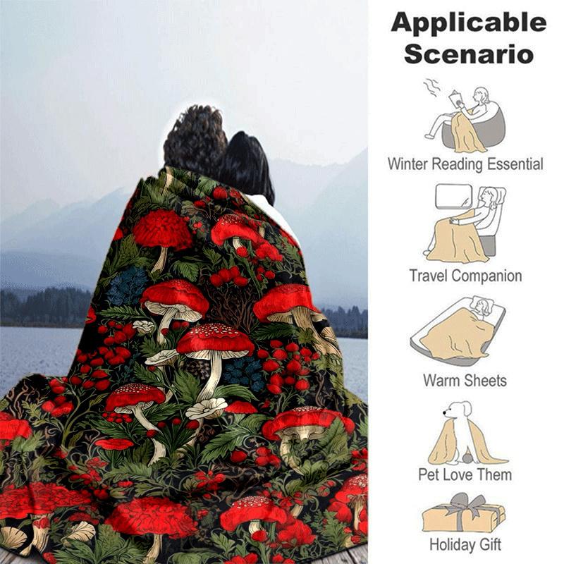 1pc Mushroom Printing Lightweight Flannel Blanket, Comfortable and Warm Blanket, for Camping Sofa Bed and Couch Office, In All Seasons