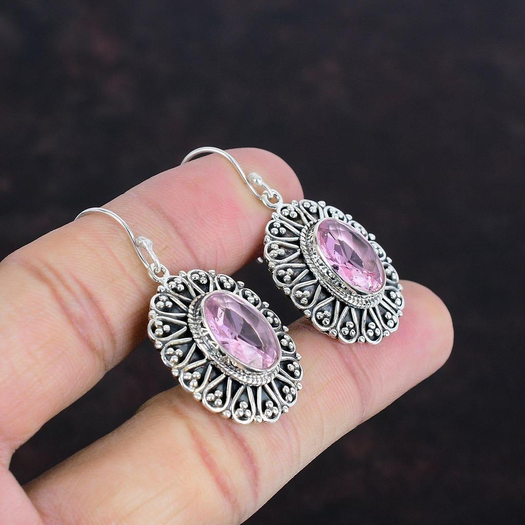 Faceted Pink Kunzite Earring Gemstone Earrings Vintage Handmade Jewelry 925 Sterling Silver Earring Designer Earring Decent Jewelry For Gift