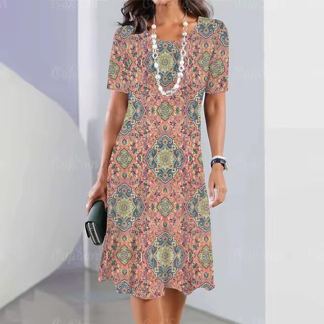 3D Digital Printing Dresses Women's Summer Short-sleeved O-neck Casual Loose Dress