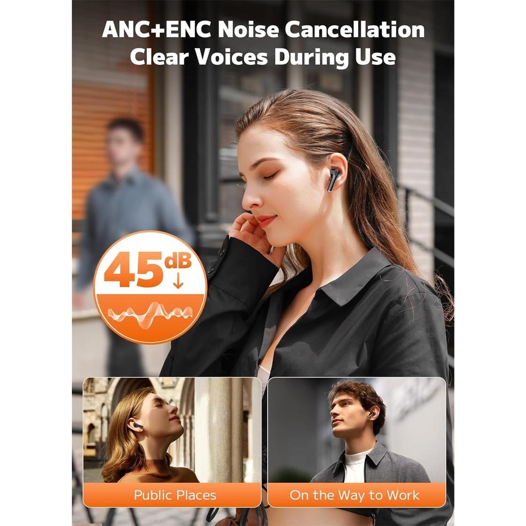 Wireless Earbuds ENC Noise Cancelling Earphones with Smart Touchscreen Case 48H Playtime Bass Stereo Sound Bluetooth 5.4 Headphones for iOS Android