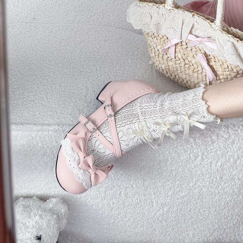 Fashion Spring/Autumn 2025 Heightened Girls Kitten Heel Lace Bow Shoes
