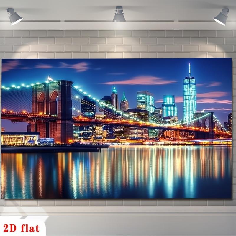 2D Plane, 1 Piece. Nylon Background Fabric for the Night View of the Brooklyn Bridge In New York and Urban Scenery.
