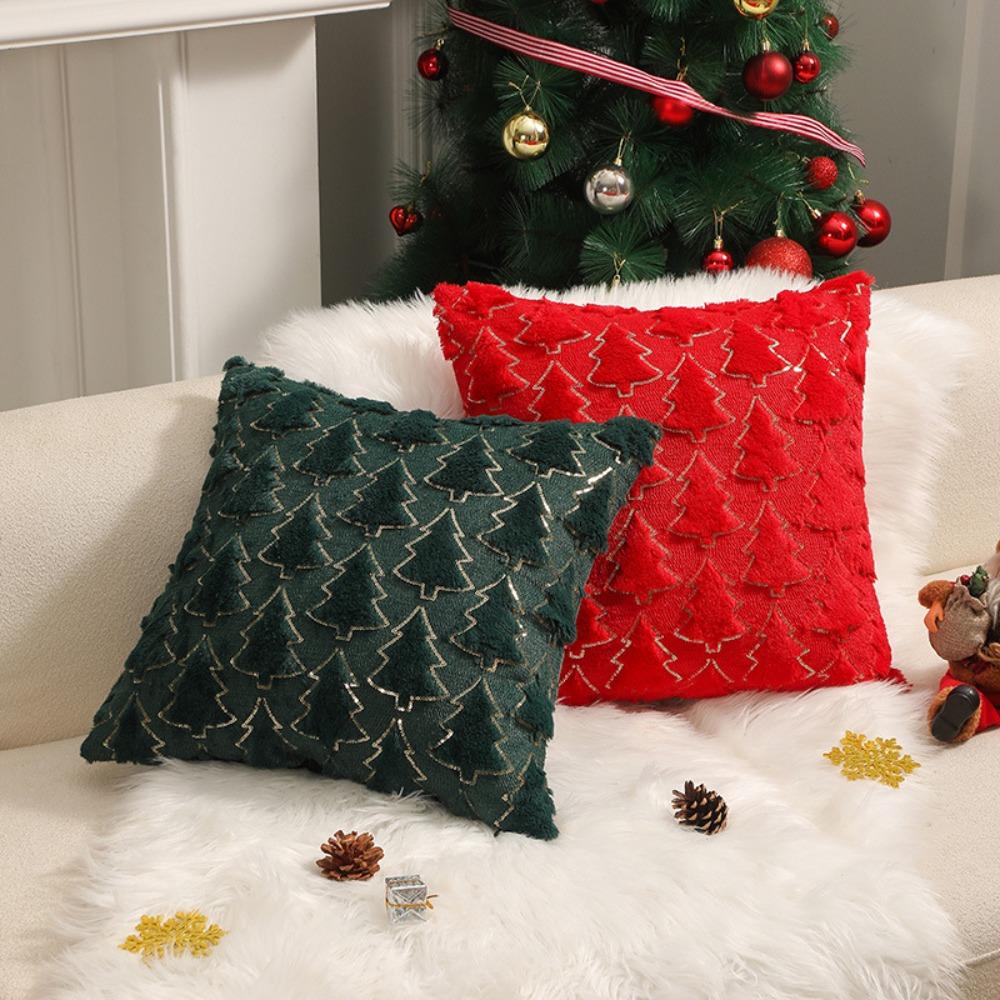 Festive Fluffy Pillow Cover Christmas Tree Decoration Cushion for Bed Sofa Romantic Holiday Home Decor