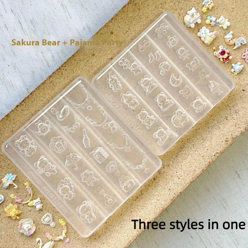 

1/2/3Pcs Cute Cartoon 3D Silicone Bear Mold Nail Art Decoration Diy Design High Transparency Silicone Nails Mold