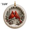 Acrylic Red Bird Pendant Christmas Ornament, Snow Scene Pattern Xmas Tree Pendants Hanging Decor, Retro Round for Winter Holiday Party Festive Decor