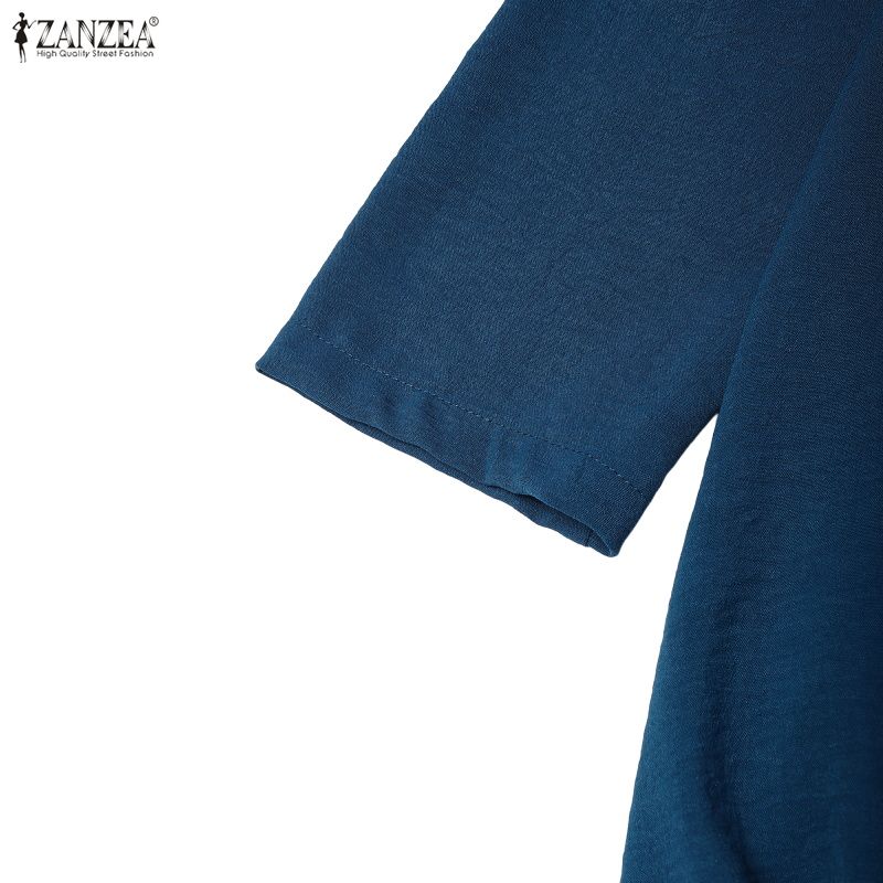 ZANZEA Women Casual Turn Down Collar Loose 3/4 Sleeve Shirt Dress