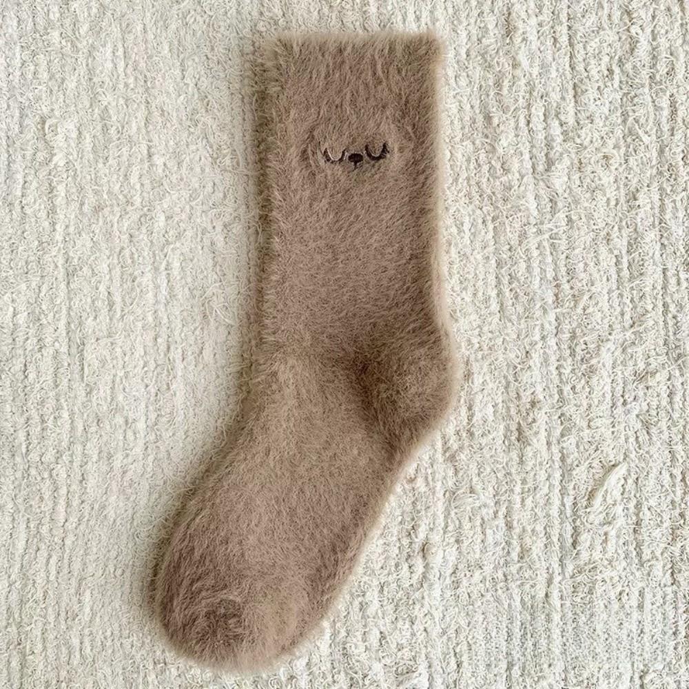 Anti-slip Mink Velvet Socks Cartoon Fluffy Mid Socks Soft Floor Plush Sock